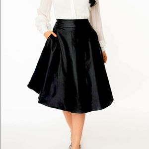 Unique Vintage Retro Black Vegan Leather Vivien Swing Skirt